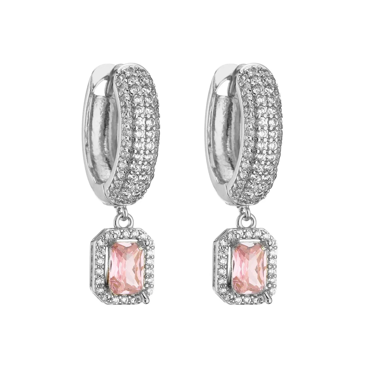 Shiny Square Cubic Zirconia 18K Gold Plated Drop Earrings
