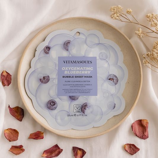 Oxygenating blueberry bubble sheet mask
