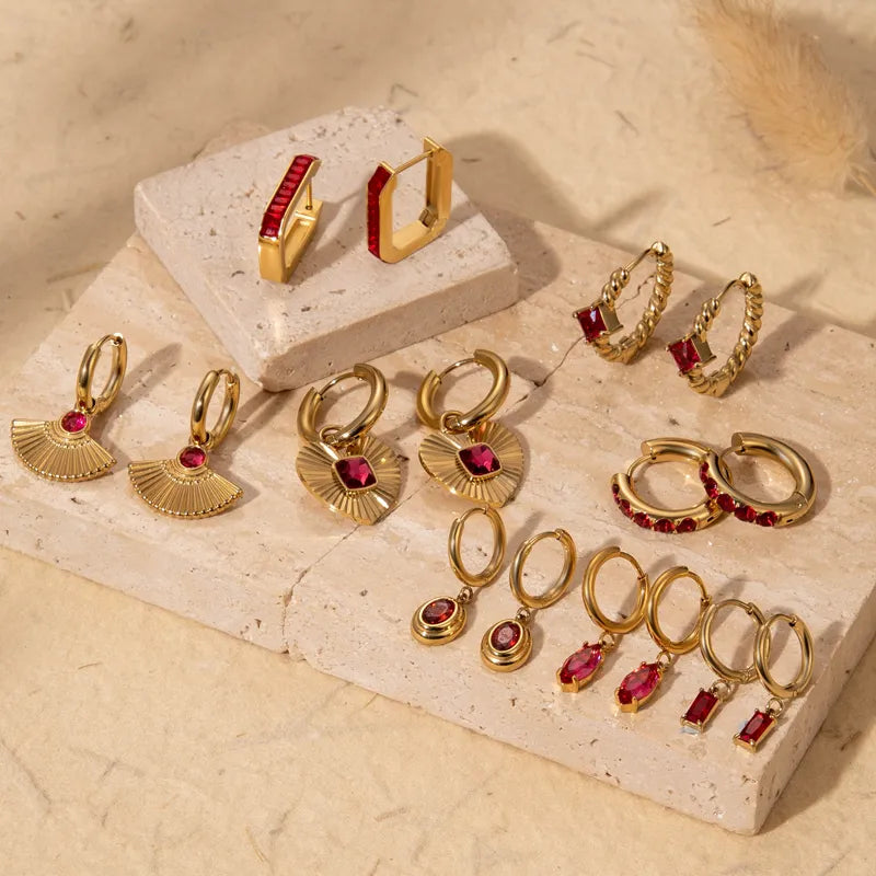 Ruby Red Hoop Earring