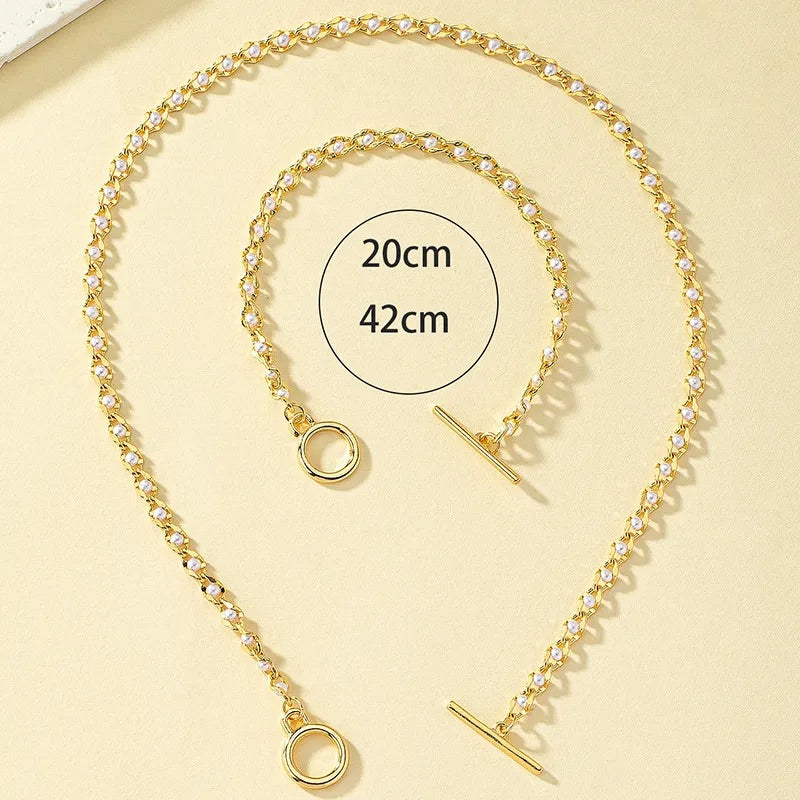 Pearl Alloy Plating 14K Gold Plated Women's Bracelets Necklace