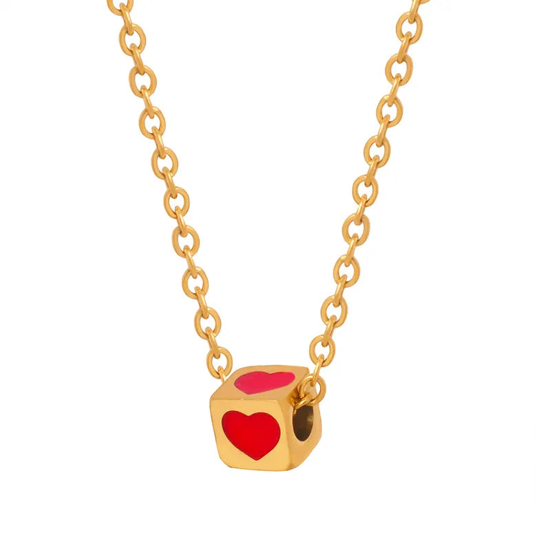Red Heart Titanium Steel Enamel Plating 18K Gold Plated Necklace