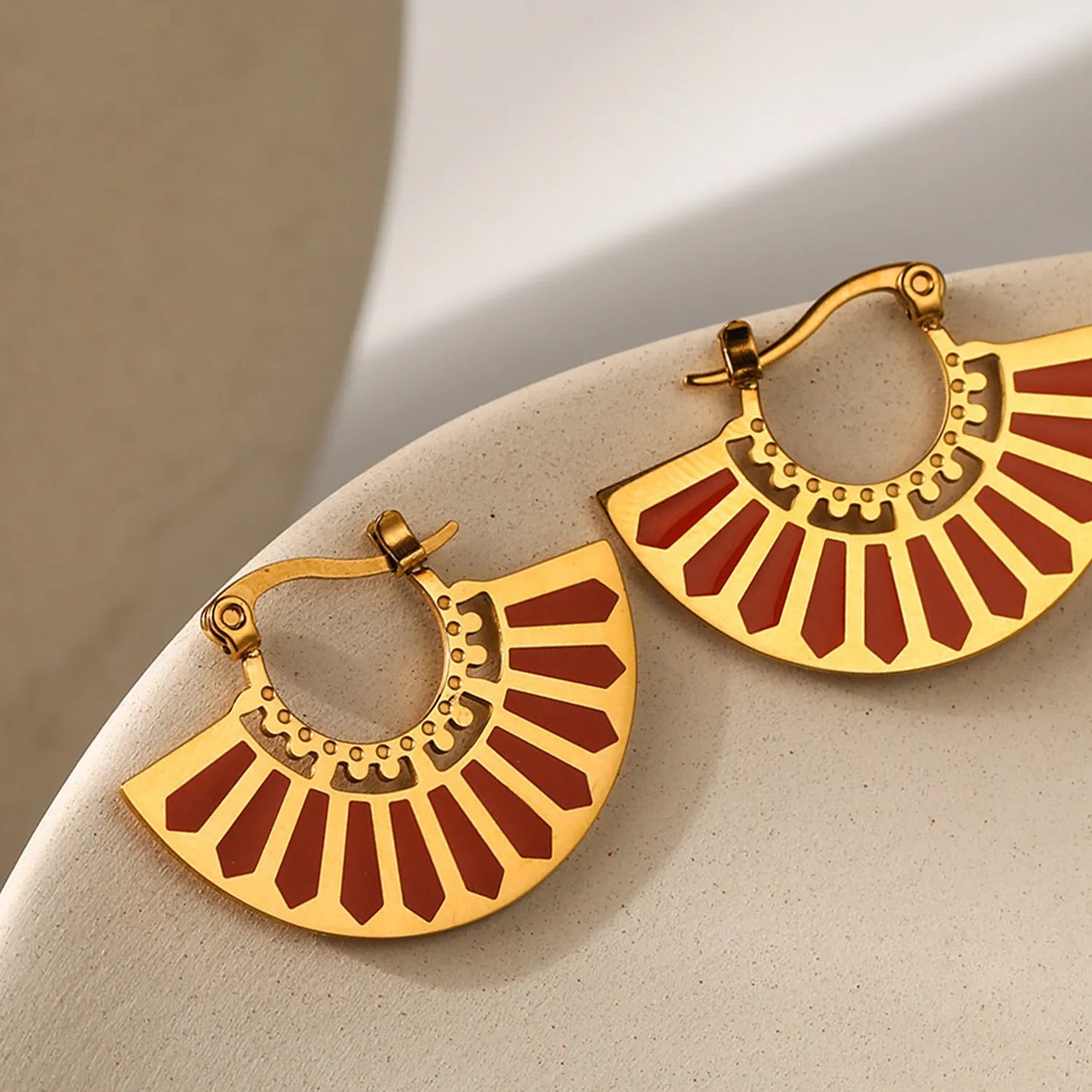Geometric Sector Enamel Plating Stainless Steel Titanium Steel 18K Gold Plated Earrings