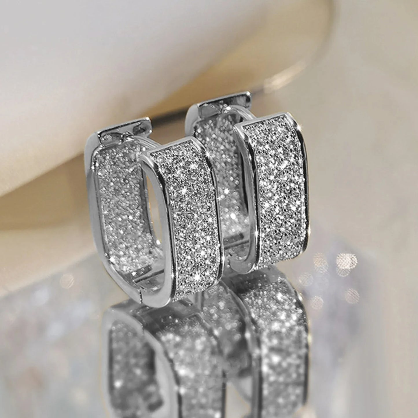 Silver U Shape Copper Inlay Zircon Earrings