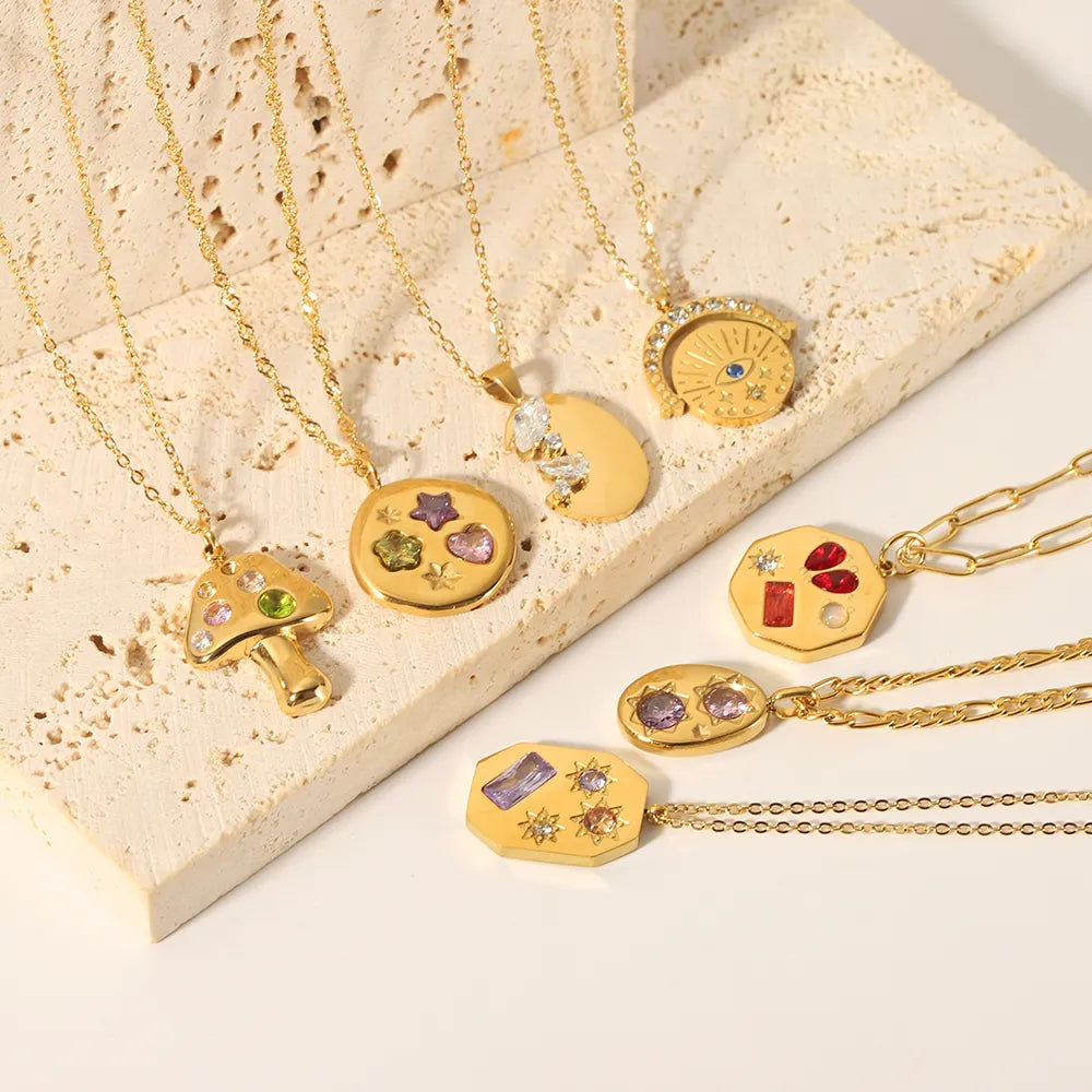 Eye On Prize Stainless Steel 18K Gold Plated Zircon Pendant Necklace
