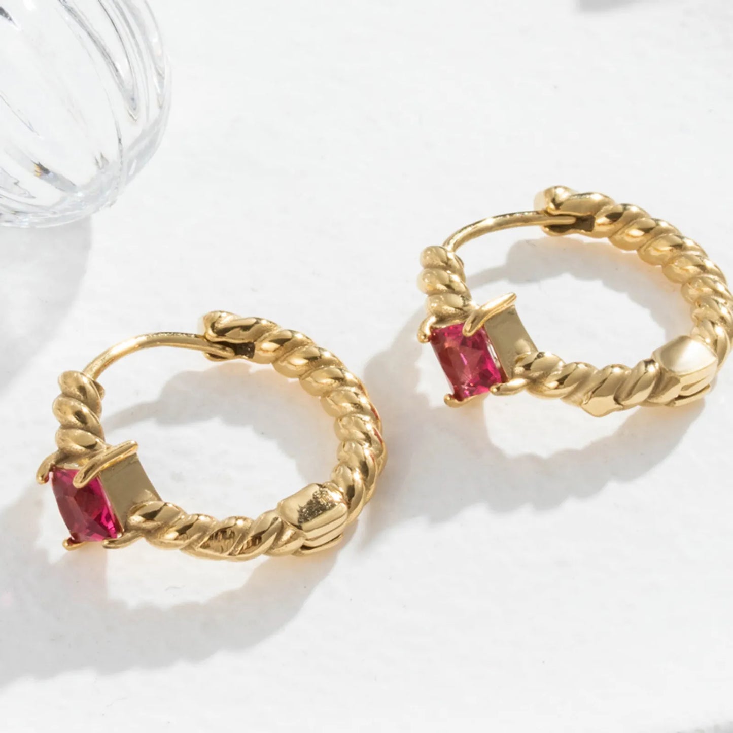 Rope French Style Stainless Steel Zircon 18K Gold Plated Drop Earring