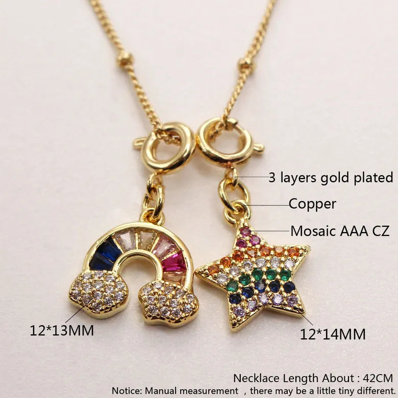 Rainbow with Heart Shaped Copper Plating Inlay Zircon Pendant Necklace