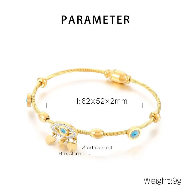 Eye Stainless Steel Titanium Steel Plating Inlay Zircon 18K Gold Plated Bangle