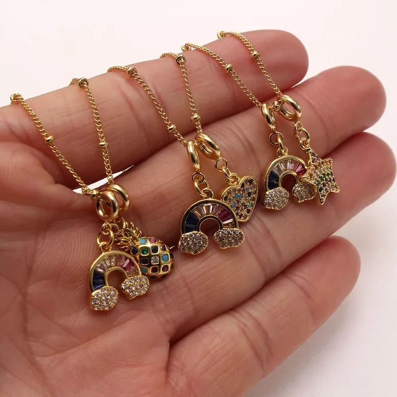 Rainbow with Heart Shaped Copper Plating Inlay Zircon Pendant Necklace