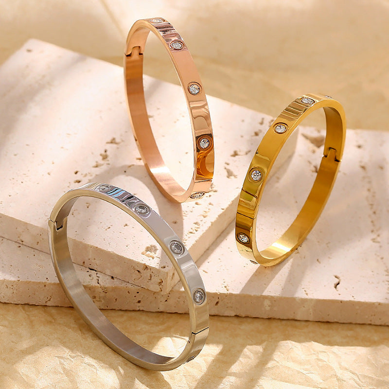 Diamond Stud Titanium Steel Zircon Bangle