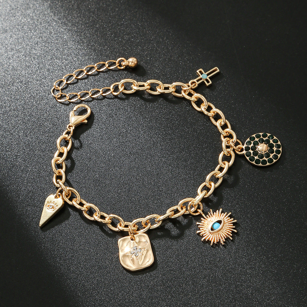 Charm Round Titanium Steel Inlay Zircon Bracelet