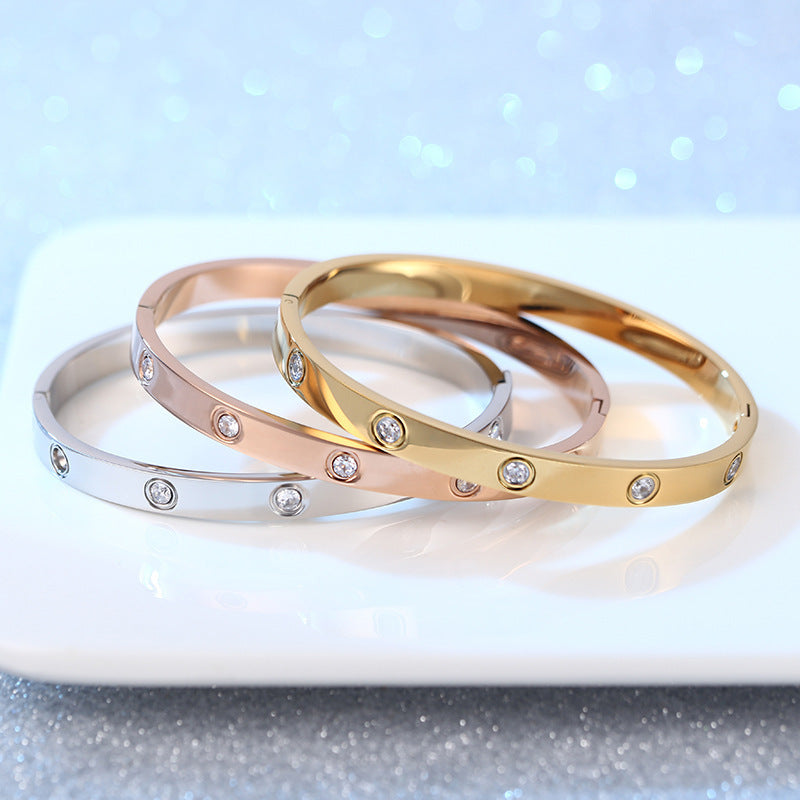 Diamond Stud Titanium Steel Zircon Bangle