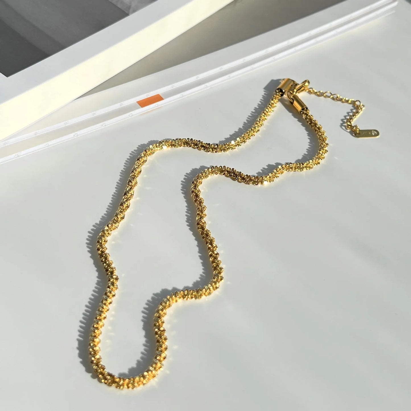 Cauliflower Style Stainless Steel Inlay 18K Gold Plated Necklace