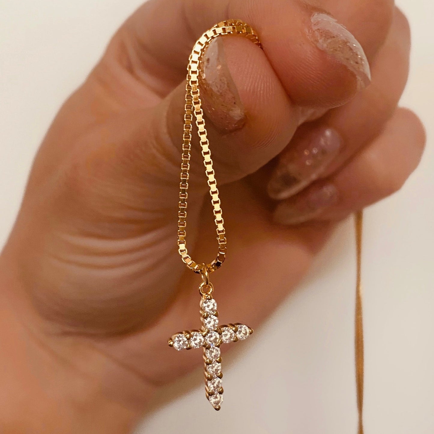 Cross Titanium Steel Plating Inlay Zircon 18K Gold Plated Pendant Necklace