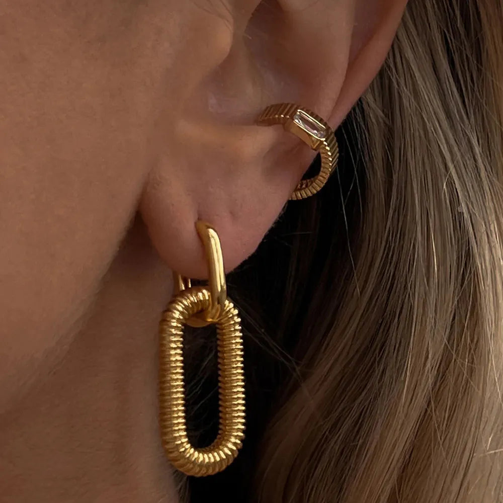 Oval Stainless Steel Plating Drop Earrings