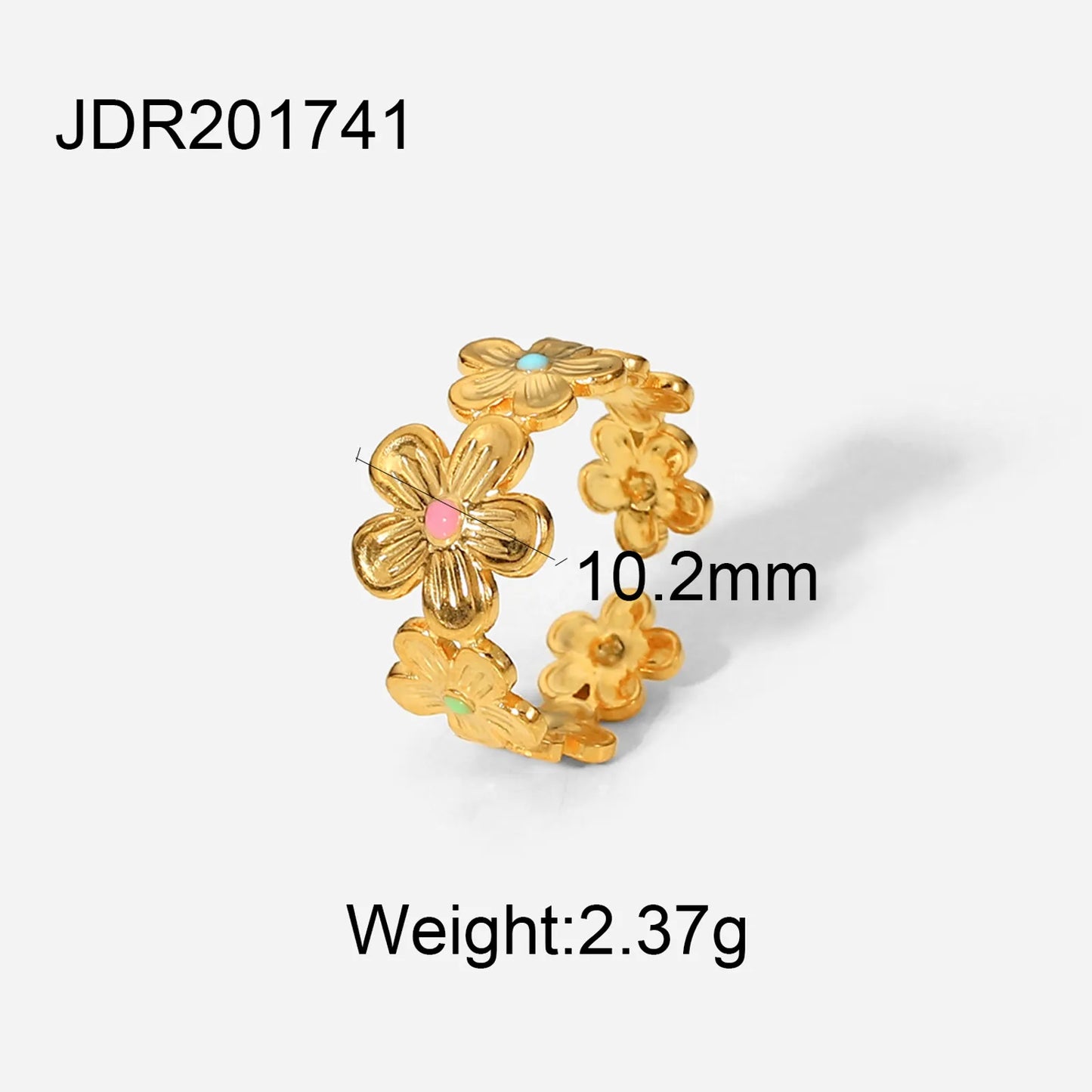 Pretty Flower Girl Stainless Steel and 18K Gold Plated Ring