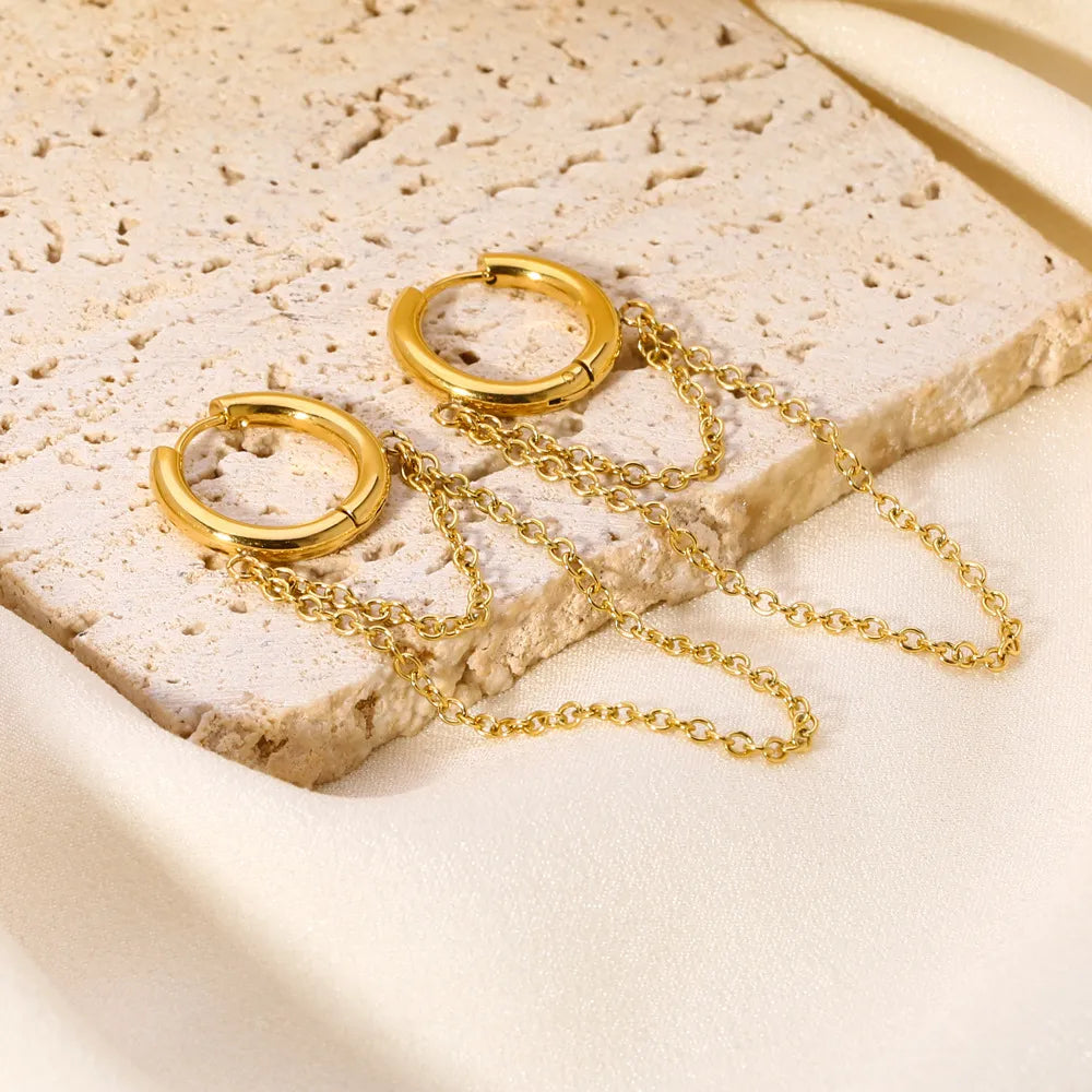 Round Tassel Stainless Steel 18K Gold Plated Drop Earrings
