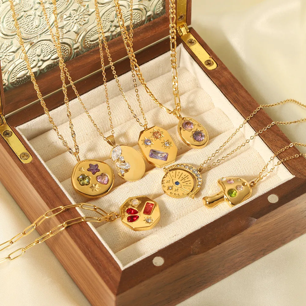 Sunny Days Stainless Steel 18K Gold Plated Zircon Pendant Necklace