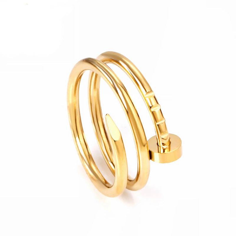 Nail Head Spiraling Titanium Steel Ring