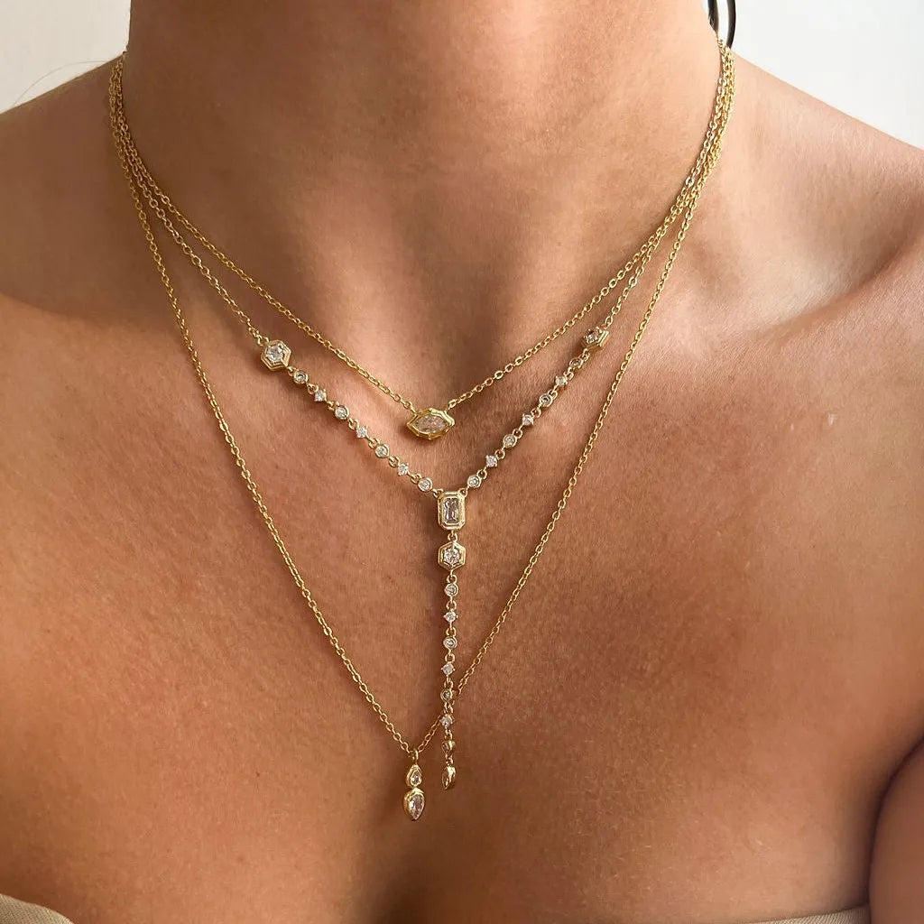 Titanium Steel Zircon Drop Necklace