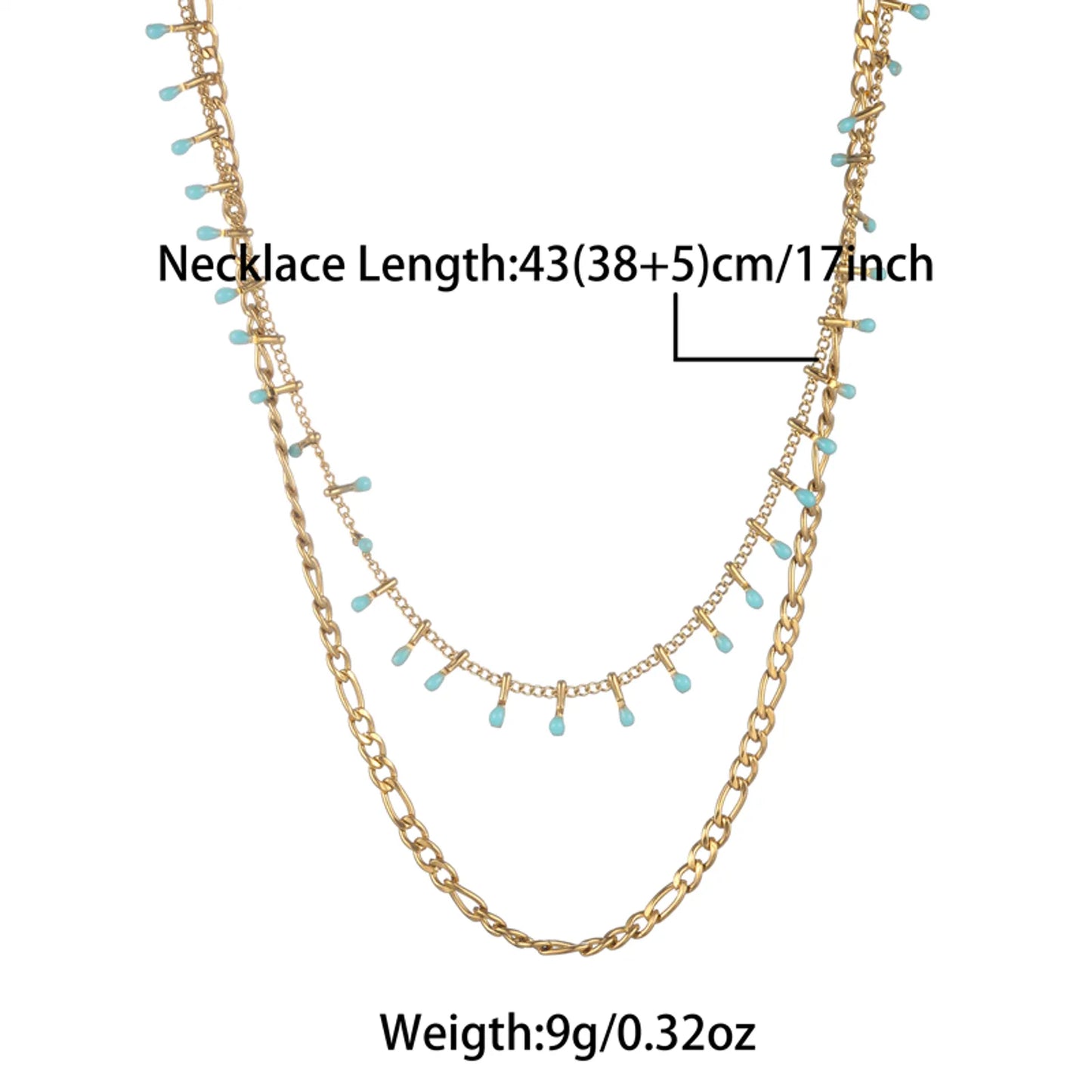 Blue Solid Color Stainless Steel Enamel Plating 18K Gold Plated Layered Necklaces