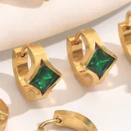 Green Square Pair Earrings 18K Gold Plated 304 Stainless Steel Square Earrings