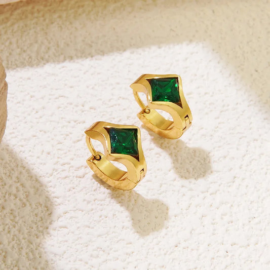 Green Square Pair Earrings 18K Gold Plated 304 Stainless Steel Square Earrings