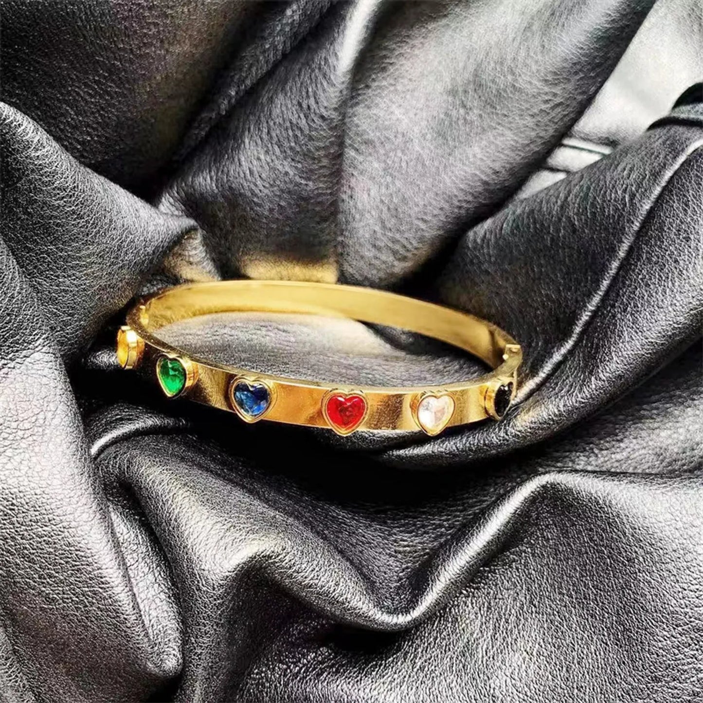 Rainbow Heart Inlay Cubic Zirconia Bracelet