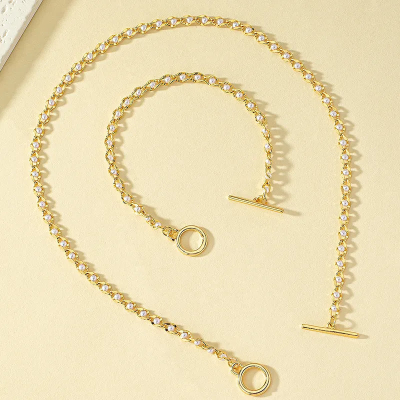 Pearl Alloy Plating 14K Gold Plated Women's Bracelets Necklace