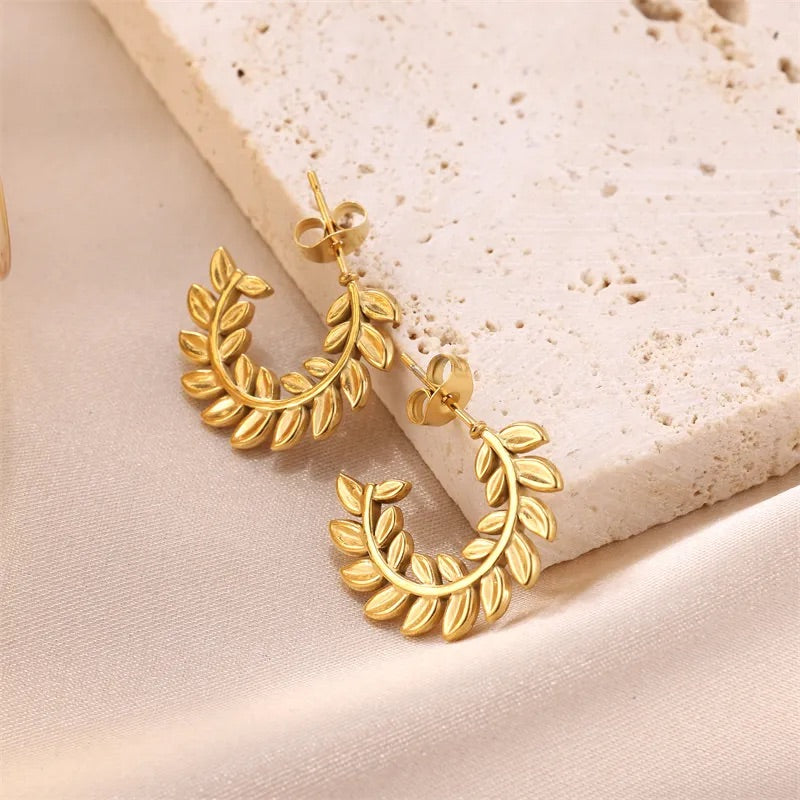 Leaves Plating Stainless Steel 18K Gold Plated Earrings