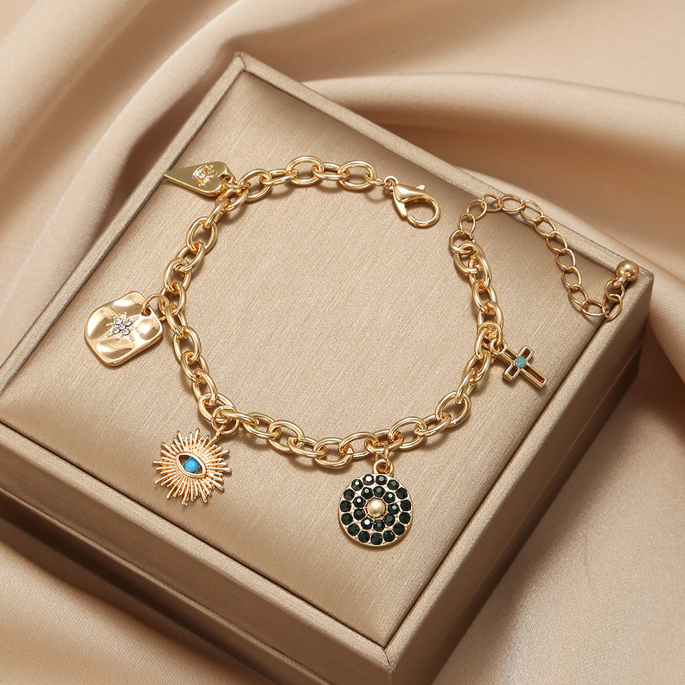 Charm Round Titanium Steel Inlay Zircon Bracelet
