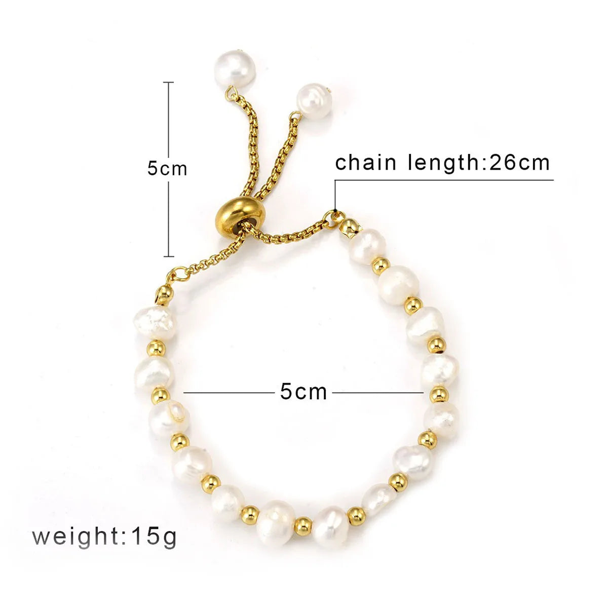 French Style Simple Style Round 304 Stainless Steel Freshwater Pearl 18K Gold Plated Freshwater Pearl Bracelet