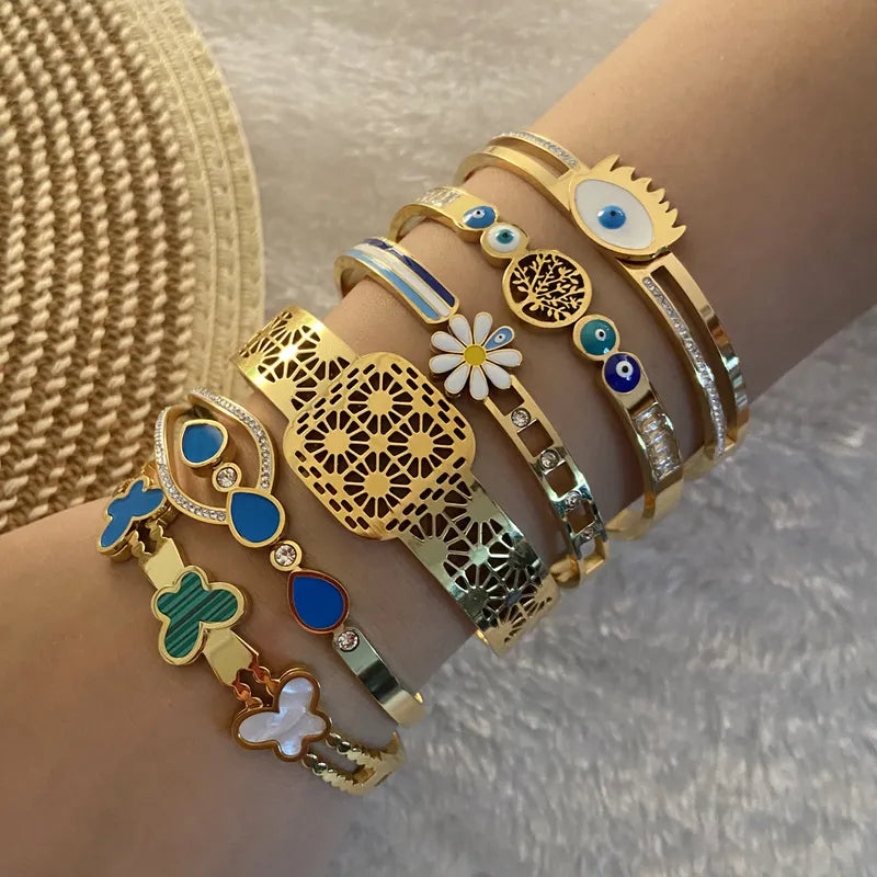 Netted Style Stainless Steel Inlay Zircon Bangle