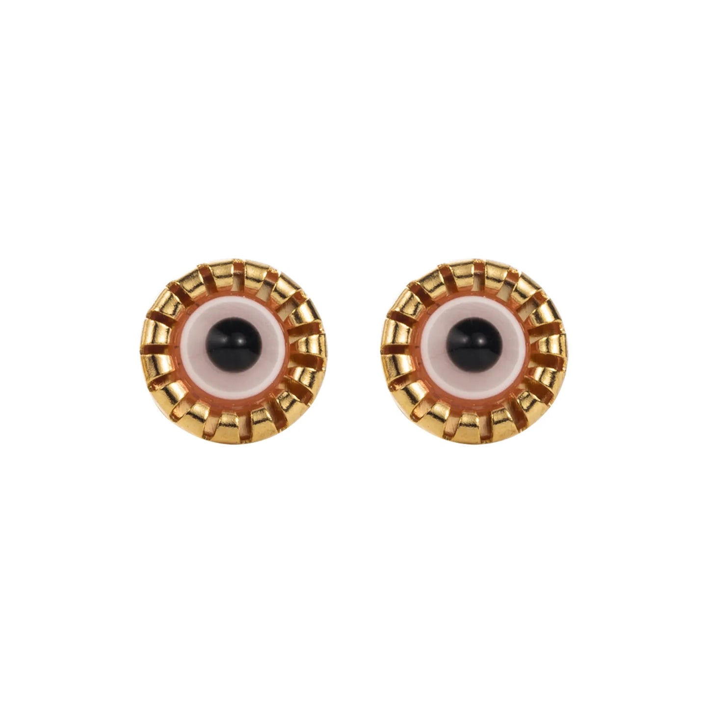 White Evil Eye Stainless Steel Ear Studs
