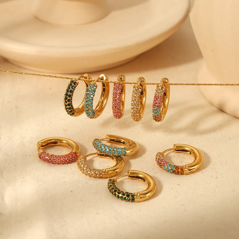 Clear Diamond Zircon Stainless Steel Zircon 18K Gold Plated Ear Studs