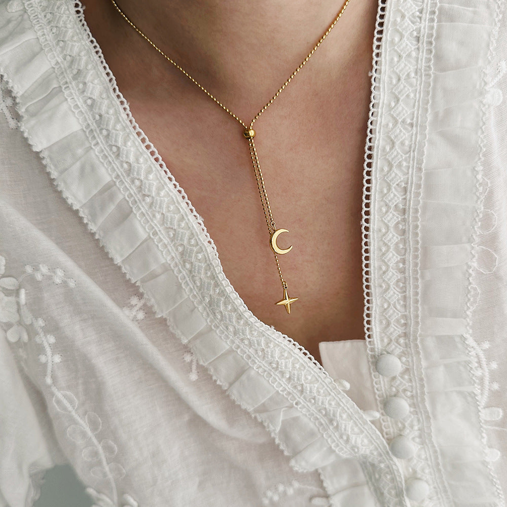Star Moon Titanium Steel Plating Pendant Necklace