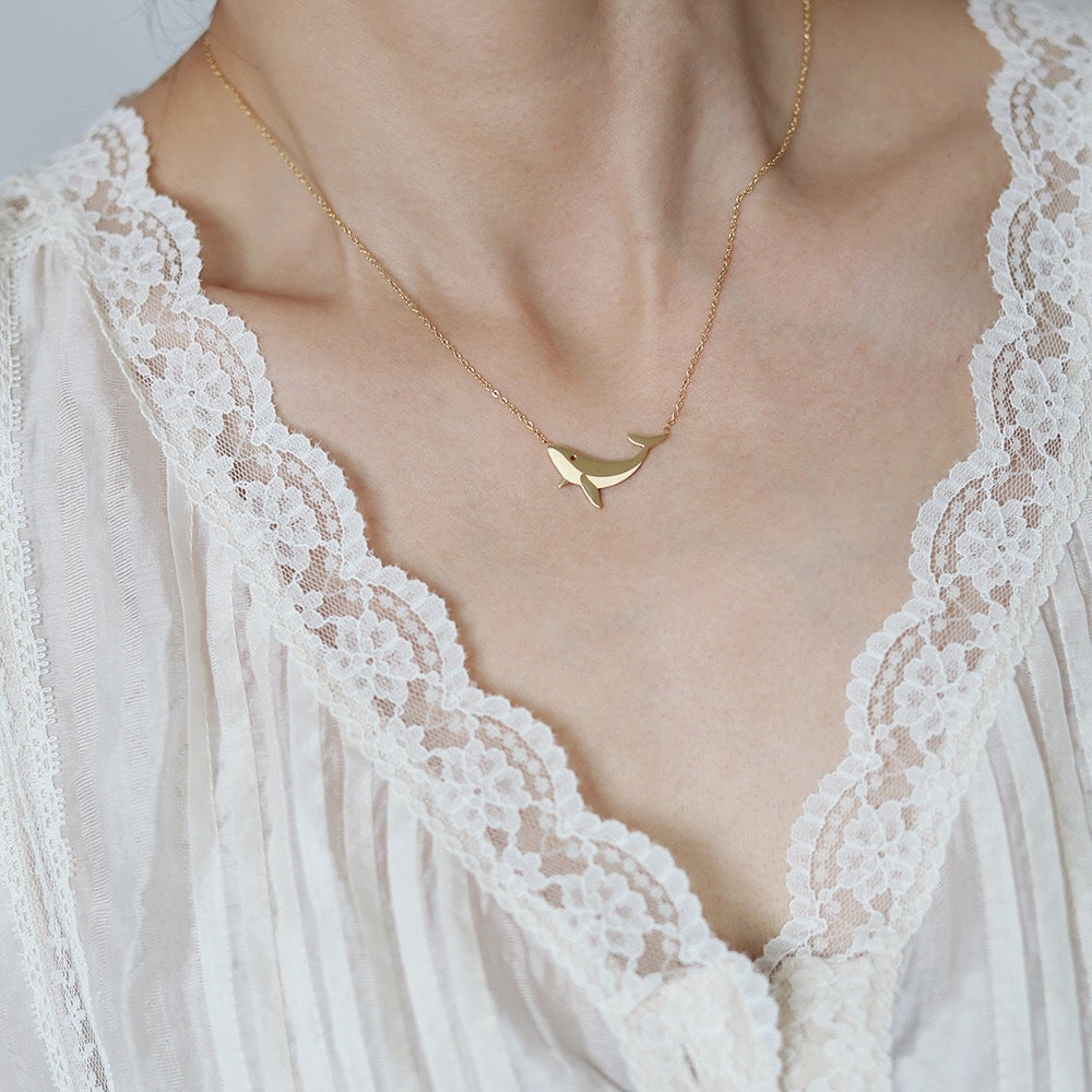 Ocean Whale Necklace Clavicle Chain Titanium Steel 18K Gold Plating