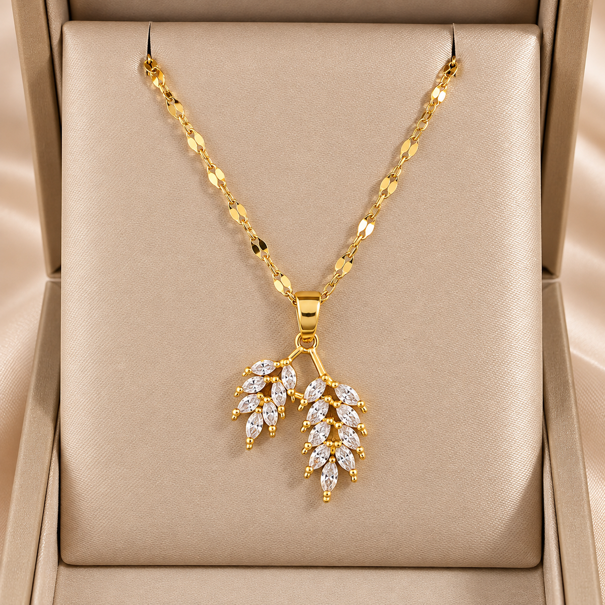 Zircon Diamond Leaves 18K Gold Plated 304 Stainless Steel Necklace