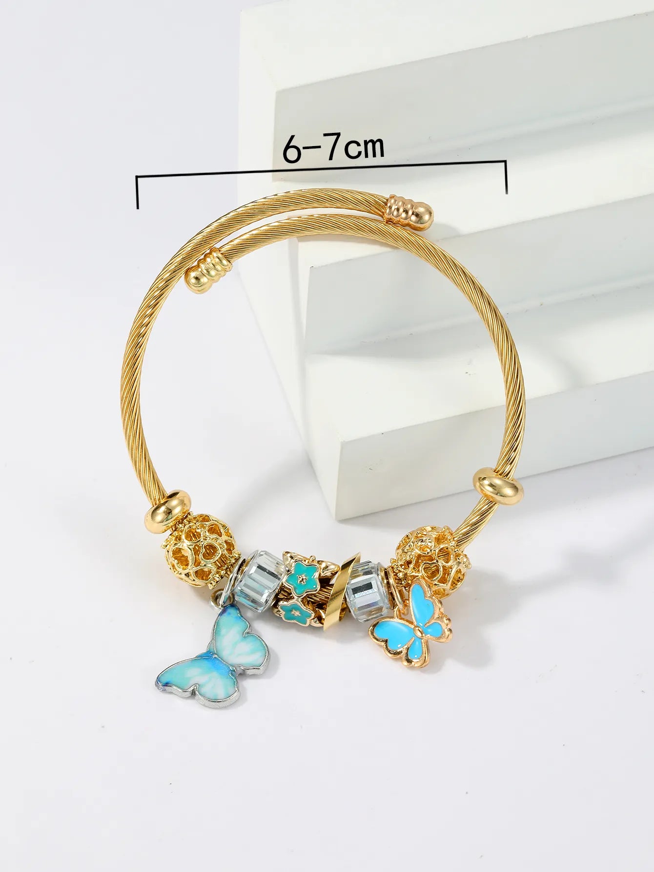 Butterfly Stainless Steel 18K Gold Plated Bangle