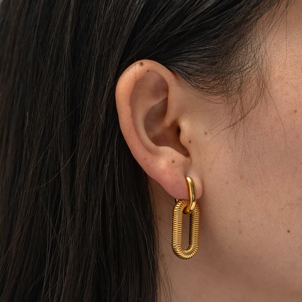 Oval Stainless Steel Plating Drop Earrings