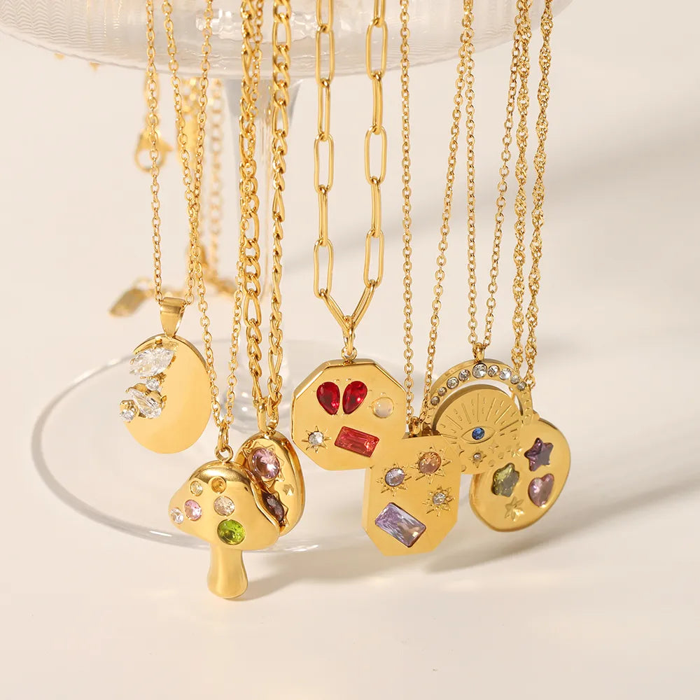 Sunny Days Stainless Steel 18K Gold Plated Zircon Pendant Necklace