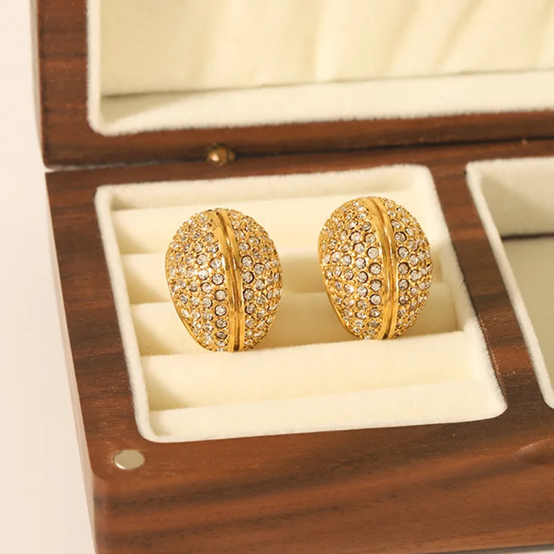Nordic Style Inlay Stainless Steel Rhinestones 18K Gold Plated Hoop Earrings