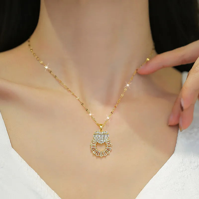 Heart Shape Stainless Steel Artificial Gemstones Plating Inlay Necklace