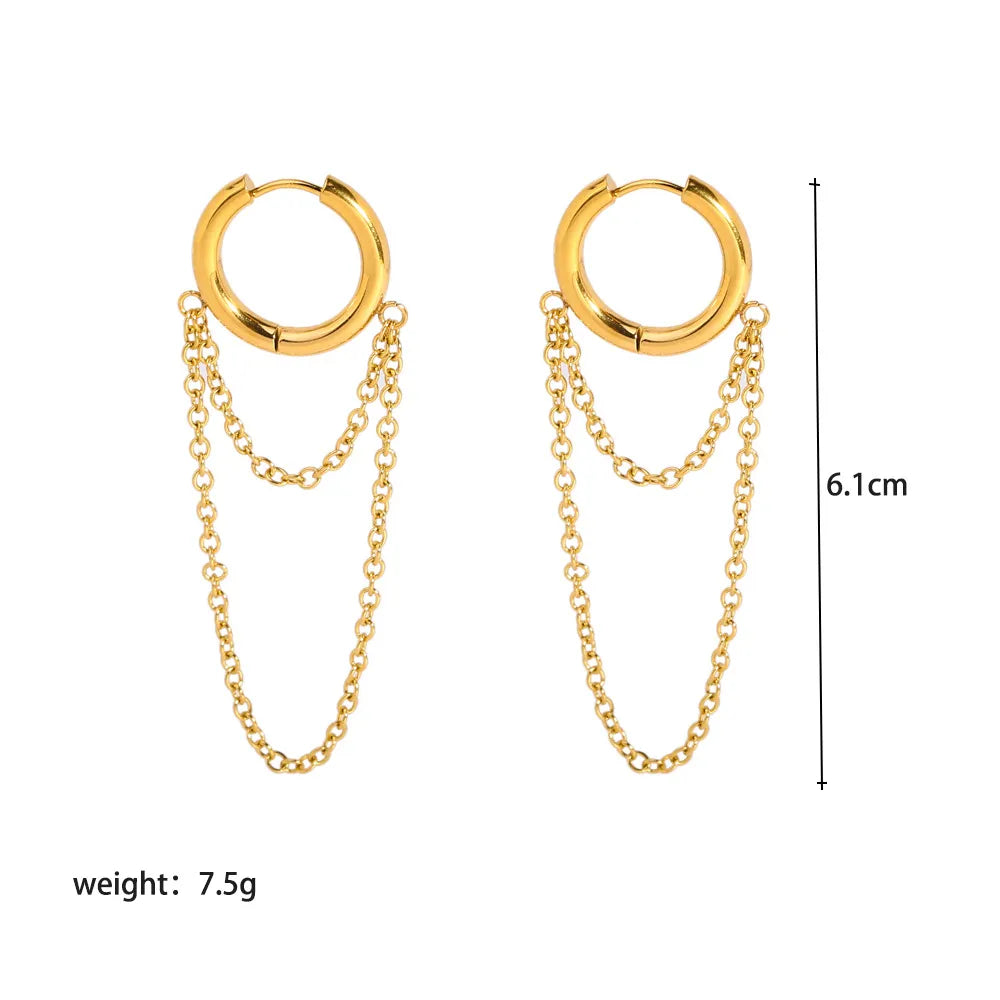 Round Tassel Stainless Steel 18K Gold Plated Drop Earrings