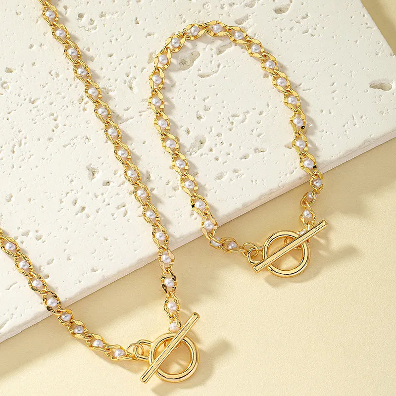 Pearl Alloy Plating 14K Gold Plated Women's Bracelets Necklace
