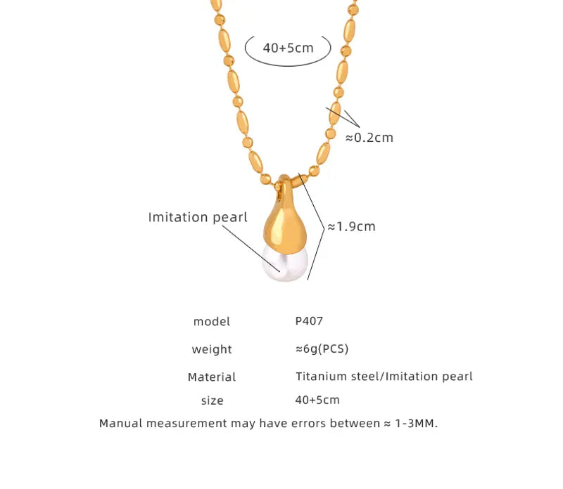 Titanium Steel Plating Inlay Artificial Pearls 18k Gold Plated Pendant Necklace