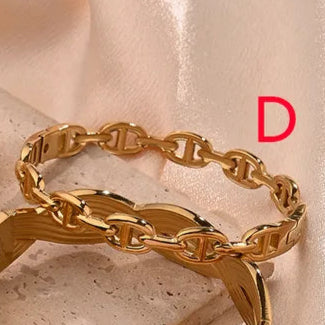 Coffee Beans Stainless Steel 18K Gold Plated Bangle