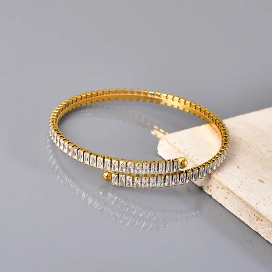 Rhinestone plated Bracelet 304 Stainless Steel 18K Gold Plated Rhinestones Bangle