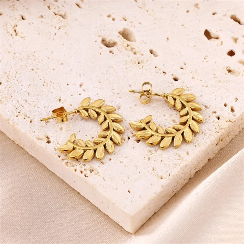 Leaves Plating Stainless Steel 18K Gold Plated Earrings