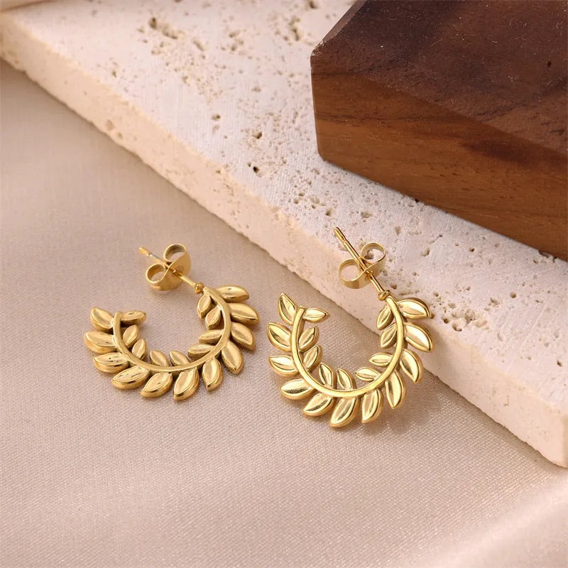 Leaves Plating Stainless Steel 18K Gold Plated Earrings