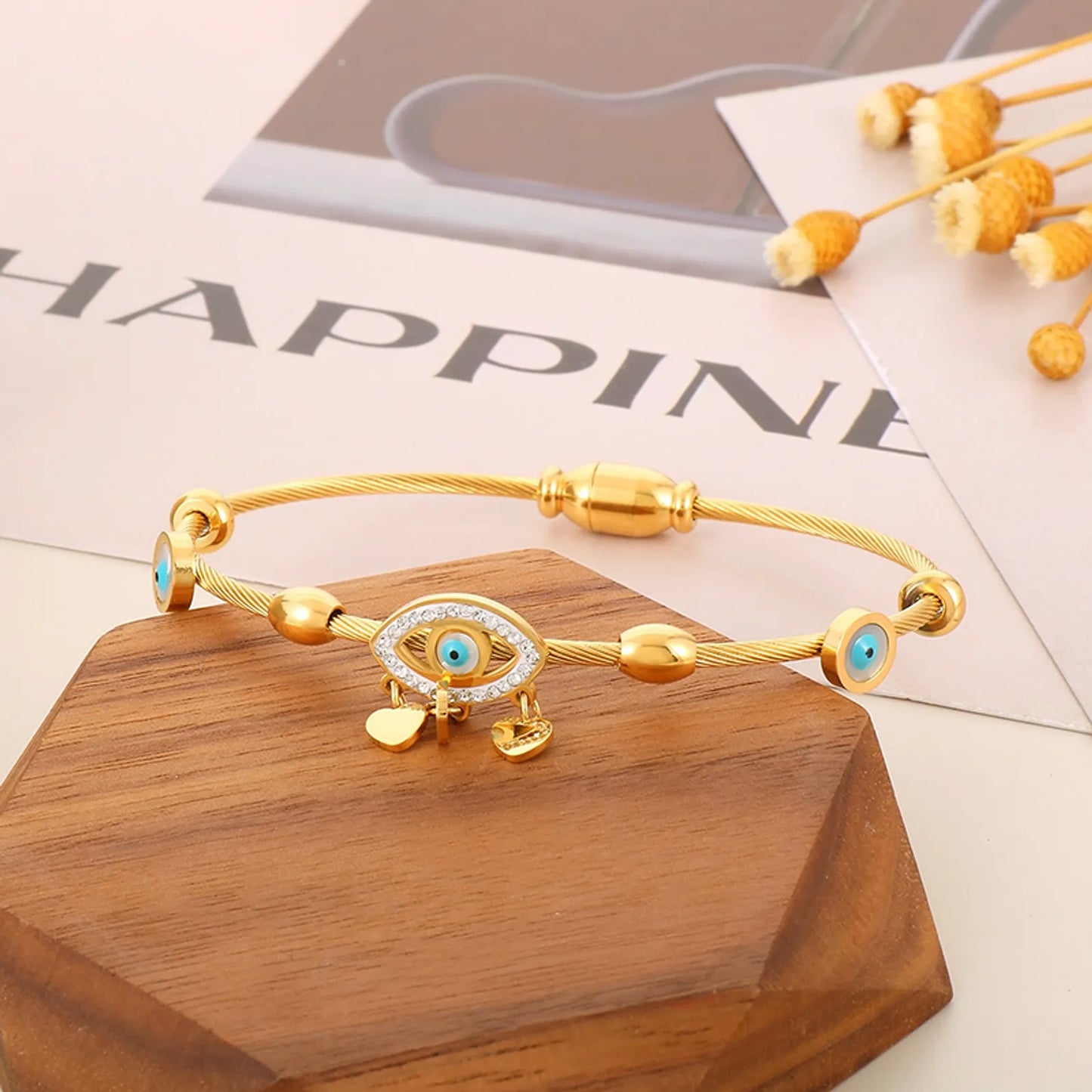 Eye Stainless Steel Titanium Steel Plating Inlay Zircon 18K Gold Plated Bangle